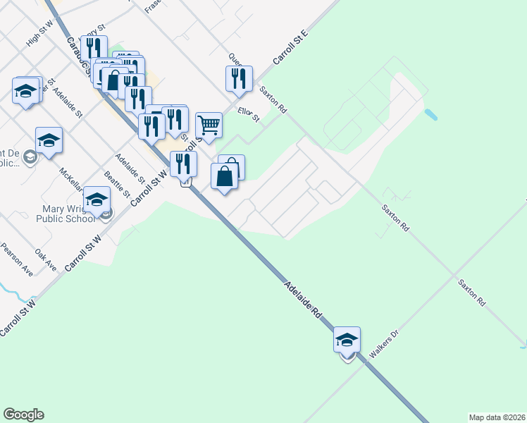 map of restaurants, bars, coffee shops, grocery stores, and more near 5 Stewart Street in Strathroy