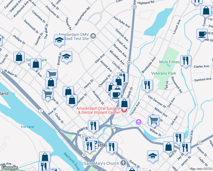 map of restaurants, bars, coffee shops, grocery stores, and more near 36 Chestnut Street in Amsterdam