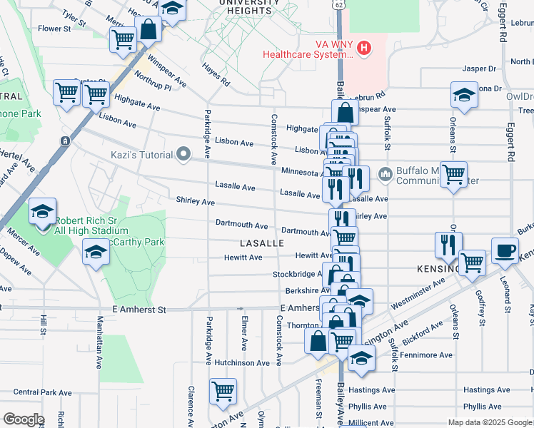 map of restaurants, bars, coffee shops, grocery stores, and more near 347 Lasalle Avenue in Buffalo