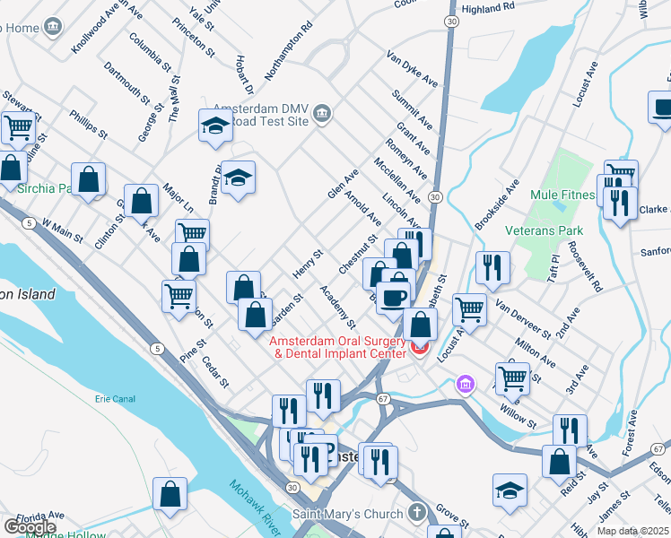 map of restaurants, bars, coffee shops, grocery stores, and more near 3 McElwain Avenue in Amsterdam