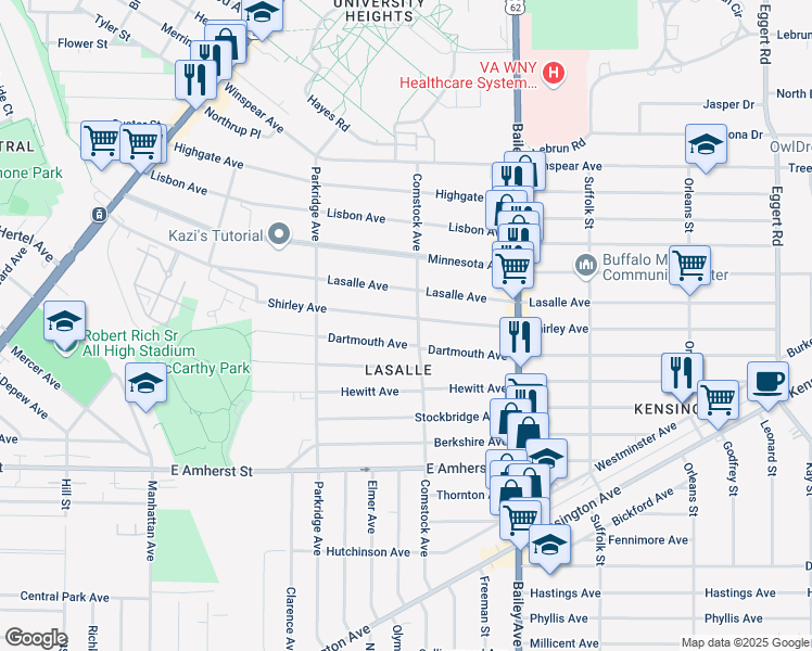 map of restaurants, bars, coffee shops, grocery stores, and more near 347 Lasalle Avenue in Buffalo