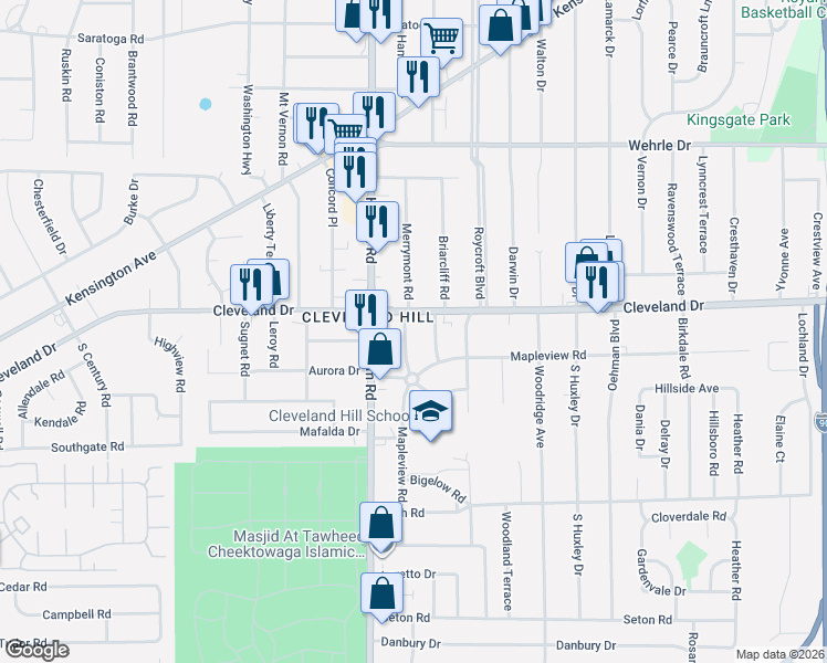 map of restaurants, bars, coffee shops, grocery stores, and more near in Cheektowaga