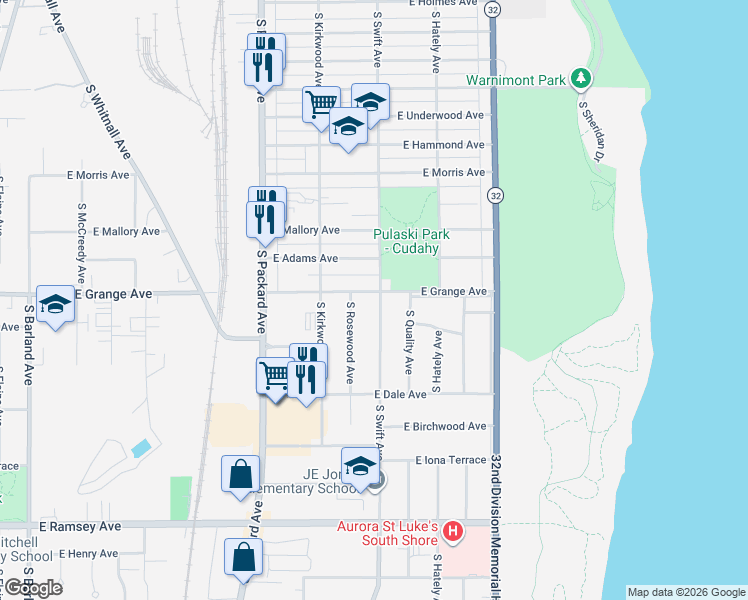 map of restaurants, bars, coffee shops, grocery stores, and more near 3774 East Grange Avenue in Cudahy