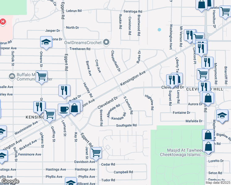 map of restaurants, bars, coffee shops, grocery stores, and more near in Cheektowaga