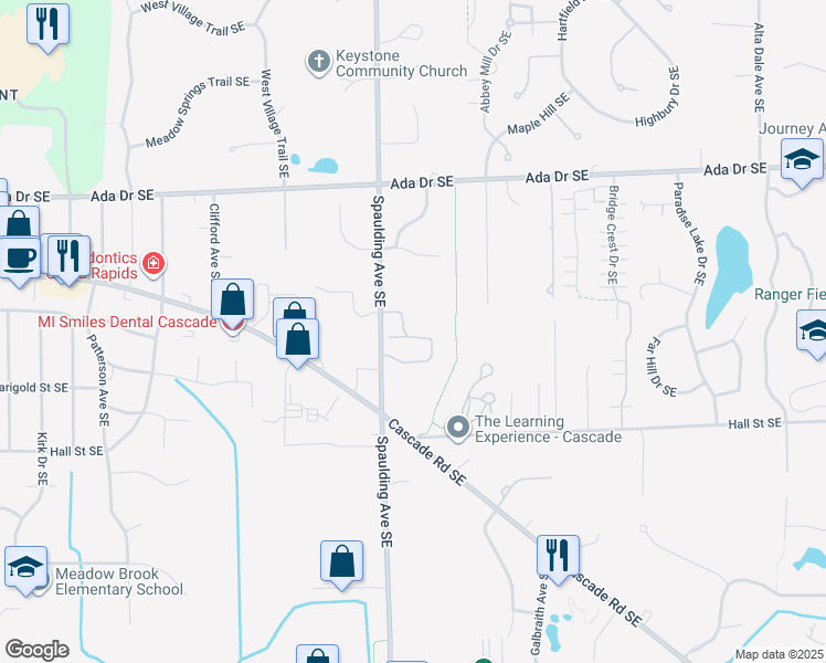 map of restaurants, bars, coffee shops, grocery stores, and more near 1040 Spaulding Avenue Southeast in Grand Rapids