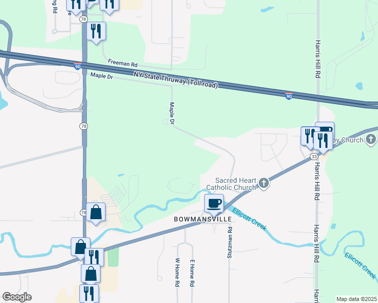 map of restaurants, bars, coffee shops, grocery stores, and more near in Bowmansville