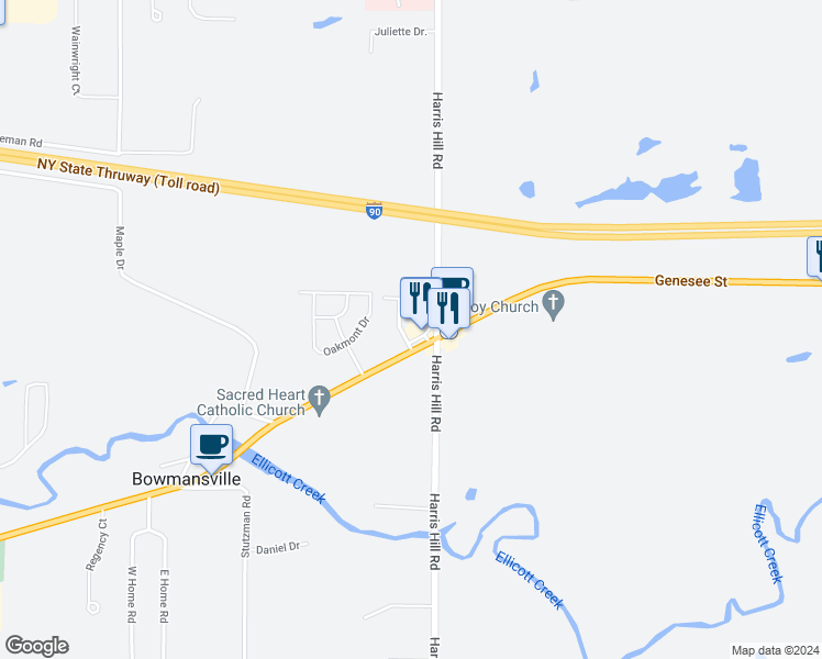 map of restaurants, bars, coffee shops, grocery stores, and more near 5 Martha Drive in Bowmansville