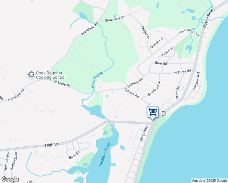 map of restaurants, bars, coffee shops, grocery stores, and more near 67 North Shore Road in Hampton