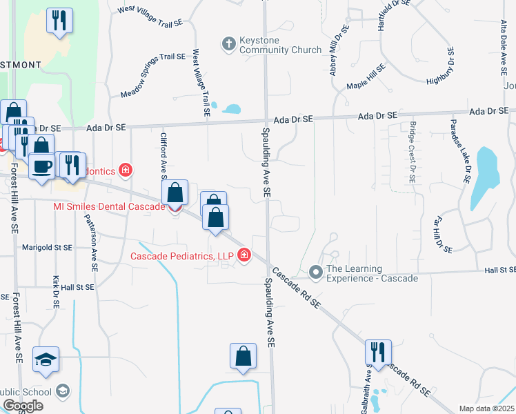 map of restaurants, bars, coffee shops, grocery stores, and more near 1011 Spaulding Avenue Southeast in Grand Rapids