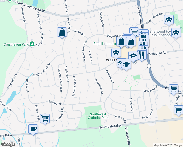 map of restaurants, bars, coffee shops, grocery stores, and more near 1093 Viscount Road in London