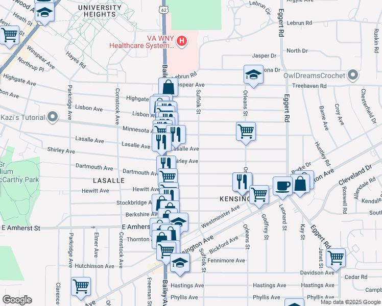 map of restaurants, bars, coffee shops, grocery stores, and more near 556 Lasalle Avenue in Buffalo