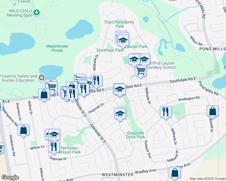 map of restaurants, bars, coffee shops, grocery stores, and more near 700 Osgoode Drive in London