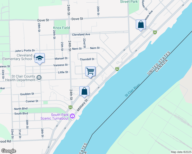 map of restaurants, bars, coffee shops, grocery stores, and more near 3403 Electric Avenue in Port Huron
