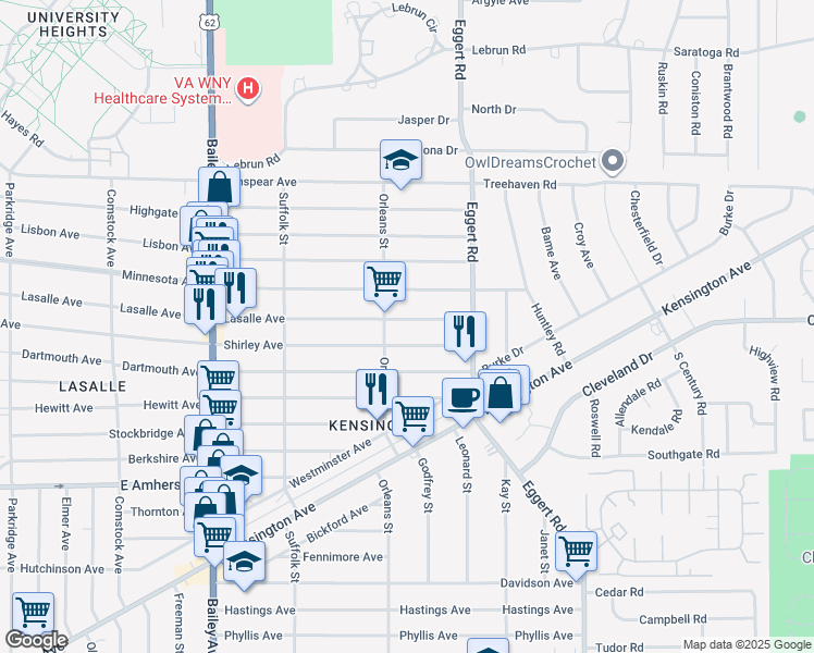 map of restaurants, bars, coffee shops, grocery stores, and more near 718 Lasalle Avenue in Buffalo