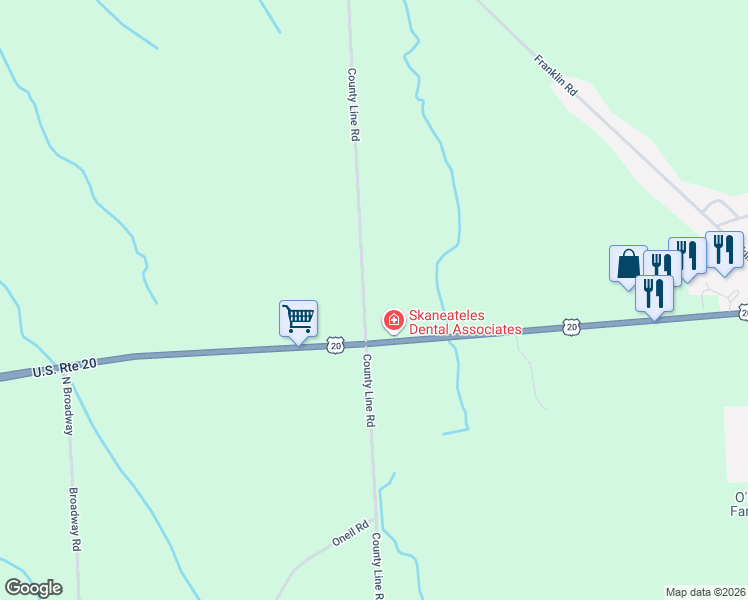map of restaurants, bars, coffee shops, grocery stores, and more near 3500 County Line Road in Skaneateles
