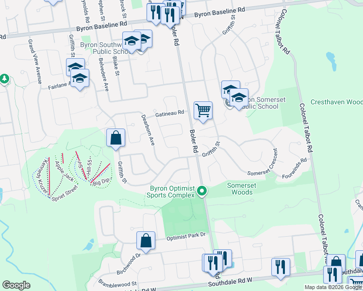 map of restaurants, bars, coffee shops, grocery stores, and more near 583 I Boler Road in London