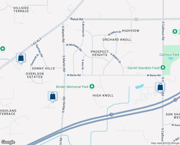 map of restaurants, bars, coffee shops, grocery stores, and more near 5465 South Oakridge Drive in New Berlin