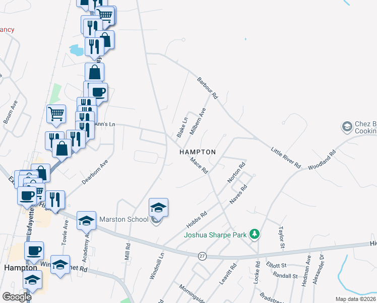 map of restaurants, bars, coffee shops, grocery stores, and more near in Hampton