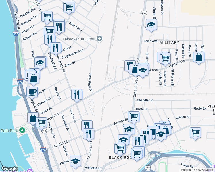 map of restaurants, bars, coffee shops, grocery stores, and more near 321 Hertel Avenue in Buffalo