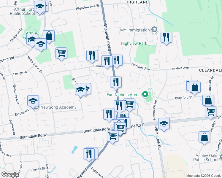map of restaurants, bars, coffee shops, grocery stores, and more near 2 Westdale Avenue in London