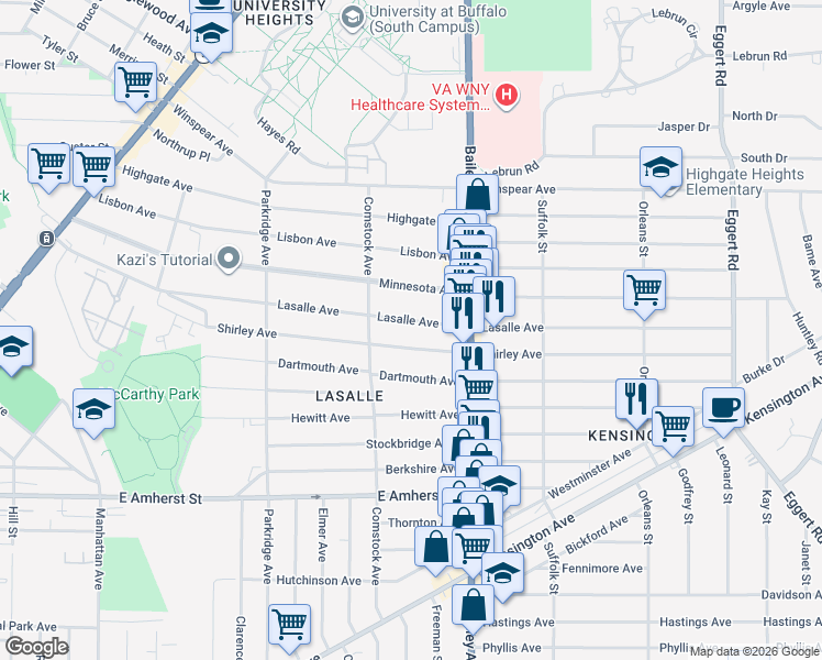 map of restaurants, bars, coffee shops, grocery stores, and more near 389 Lasalle Ave in Buffalo