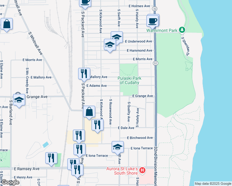 map of restaurants, bars, coffee shops, grocery stores, and more near 3774 East Grange Avenue in Cudahy
