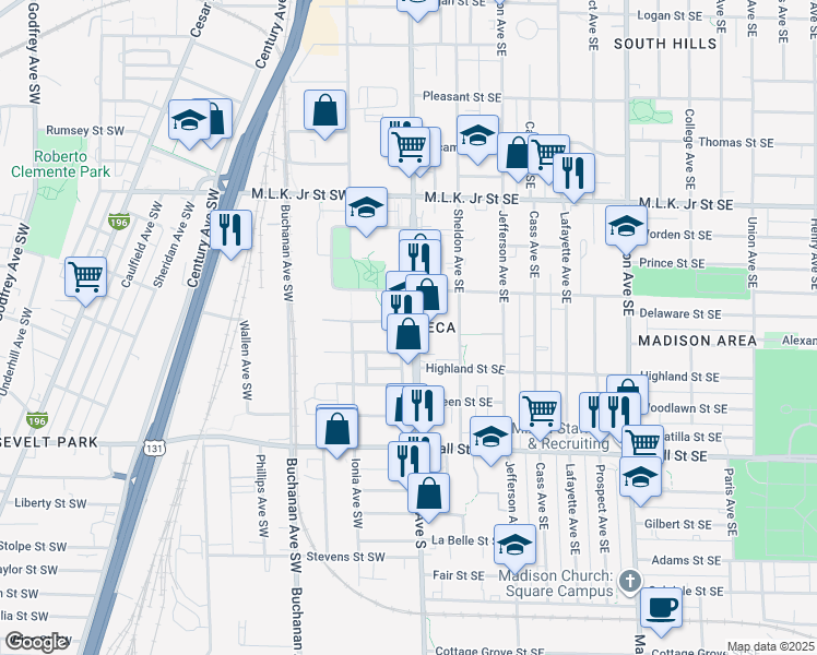 map of restaurants, bars, coffee shops, grocery stores, and more near 1001 Division Avenue South in Grand Rapids