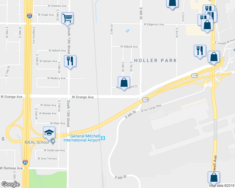 map of restaurants, bars, coffee shops, grocery stores, and more near 822 West Grange Avenue in Milwaukee
