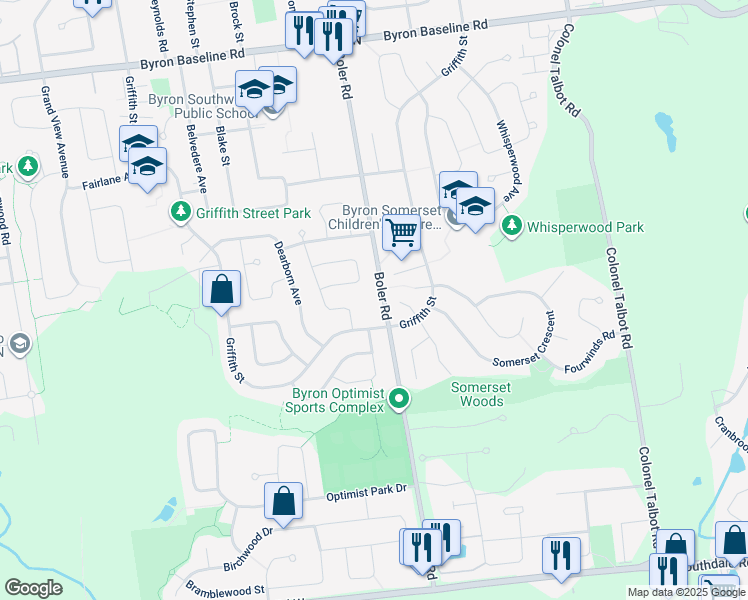 map of restaurants, bars, coffee shops, grocery stores, and more near 583 I Boler Road in London