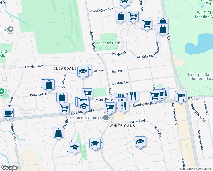 map of restaurants, bars, coffee shops, grocery stores, and more near 511 Creston Avenue in London
