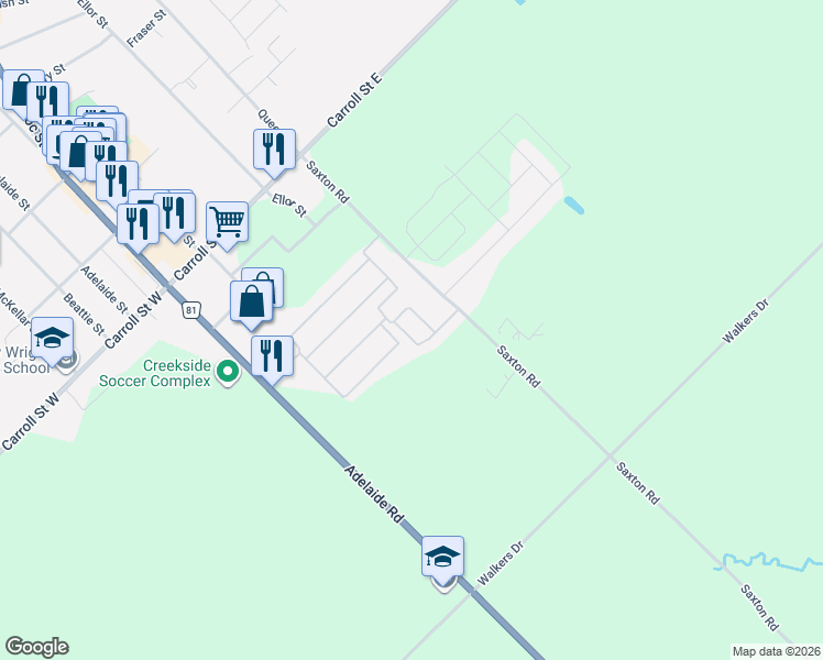 map of restaurants, bars, coffee shops, grocery stores, and more near 9 Bond Street in Strathroy-Caradoc