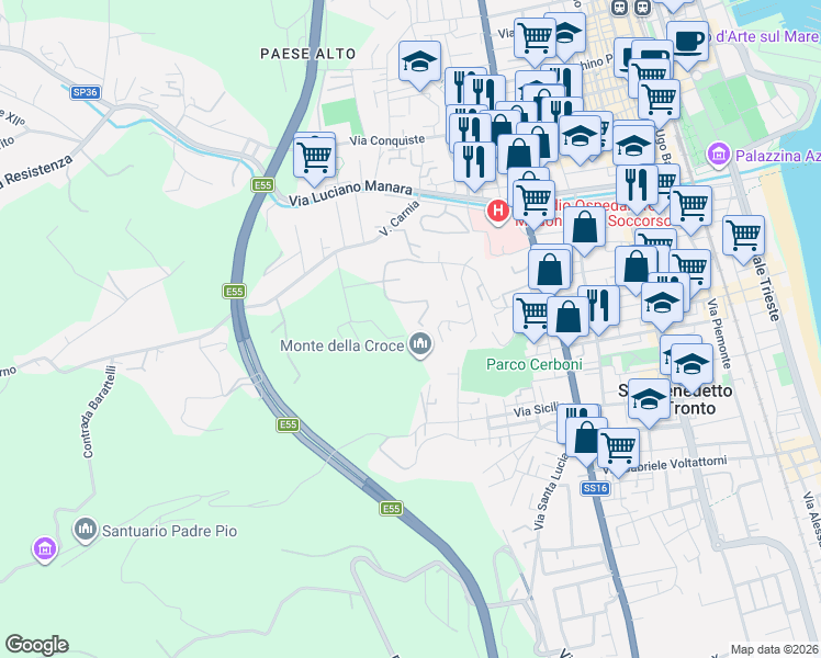 map of restaurants, bars, coffee shops, grocery stores, and more near 1 Contrada Valle del Forno in San Benedetto del Tronto