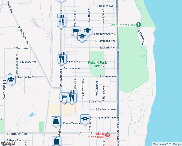 map of restaurants, bars, coffee shops, grocery stores, and more near 5400 South Swift Avenue in Cudahy