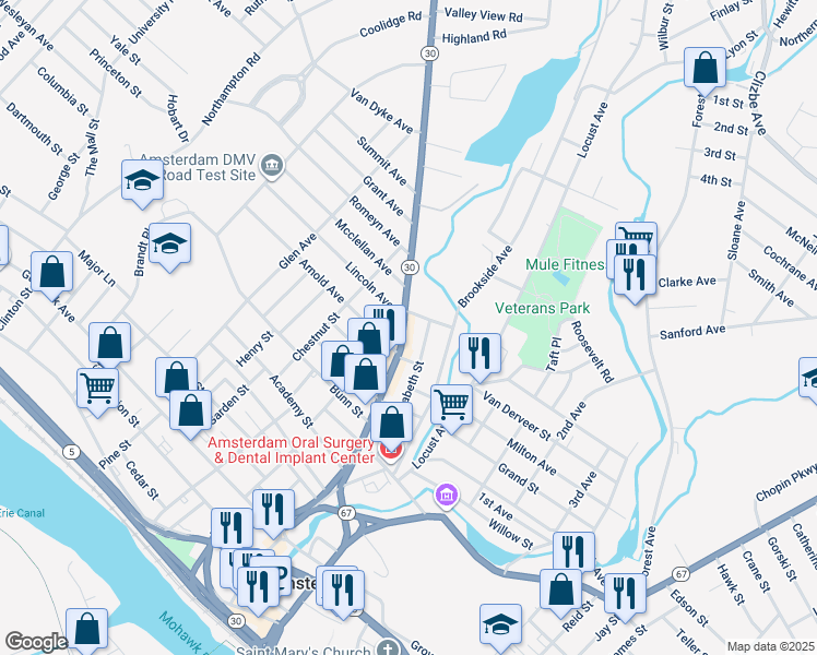 map of restaurants, bars, coffee shops, grocery stores, and more near 185 Market Street in Amsterdam