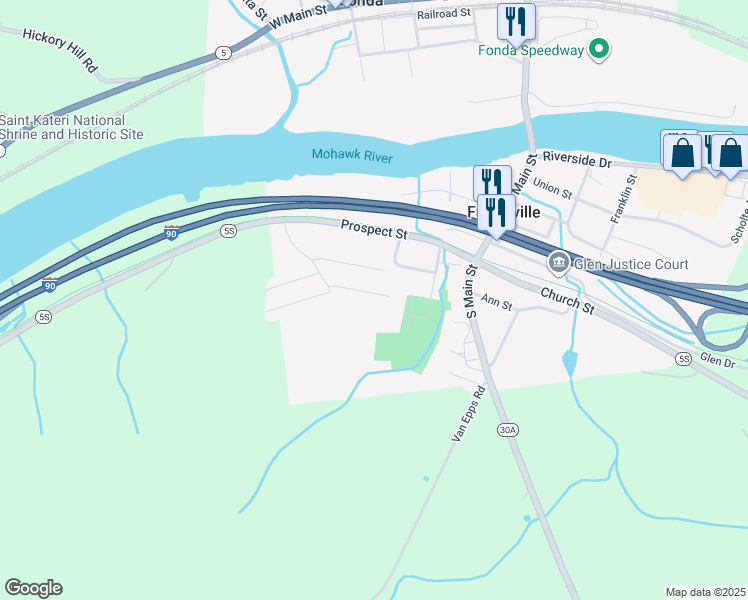 map of restaurants, bars, coffee shops, grocery stores, and more near 24 Gifford Avenue in Fultonville