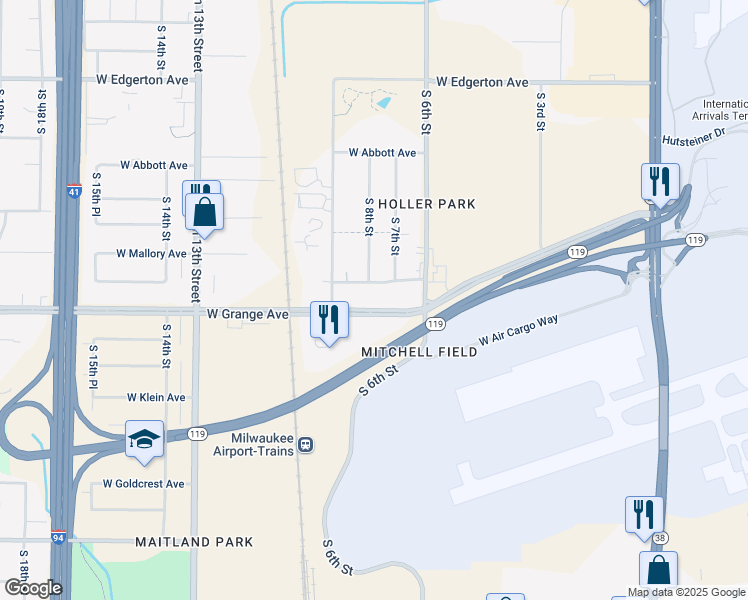 map of restaurants, bars, coffee shops, grocery stores, and more near 822 West Grange Avenue in Milwaukee