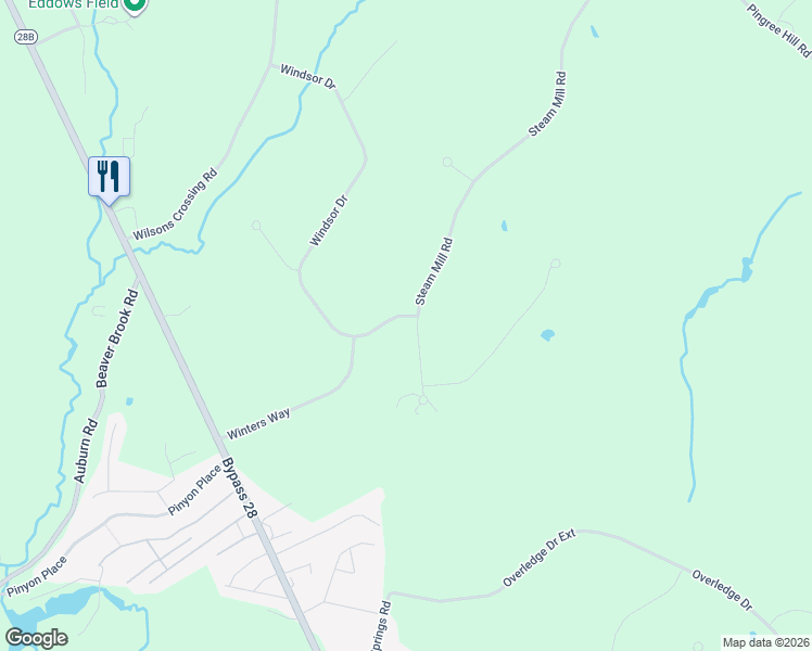 map of restaurants, bars, coffee shops, grocery stores, and more near 225 Steam Mill Road in Auburn