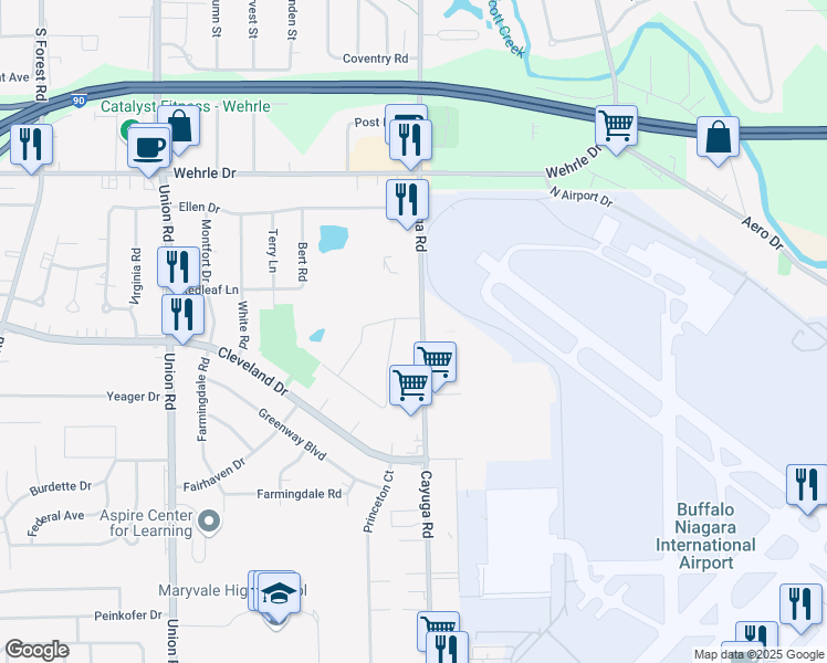 map of restaurants, bars, coffee shops, grocery stores, and more near 9 Isabelle Road in Buffalo