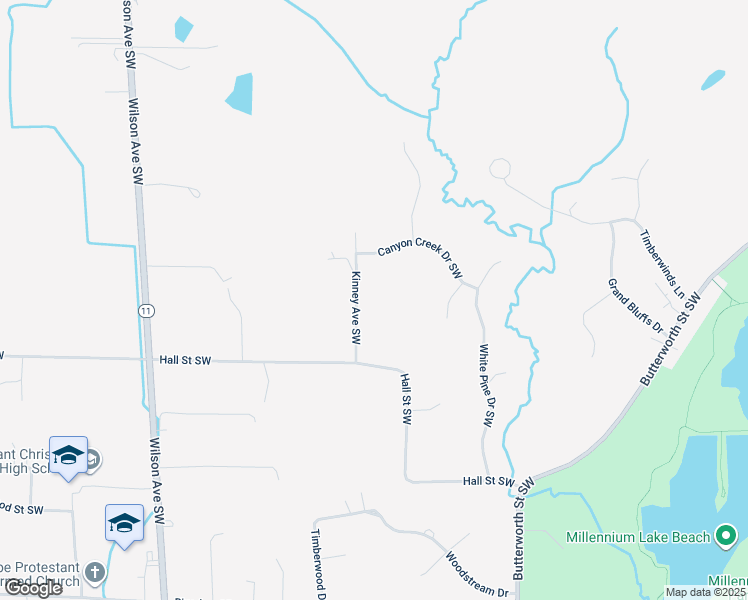 map of restaurants, bars, coffee shops, grocery stores, and more near 1100 Kinney Avenue Southwest in Grand Rapids