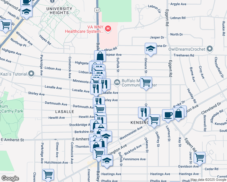 map of restaurants, bars, coffee shops, grocery stores, and more near 556 Lasalle Avenue in Buffalo