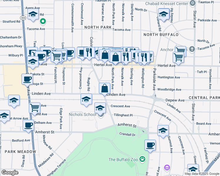 map of restaurants, bars, coffee shops, grocery stores, and more near in Buffalo