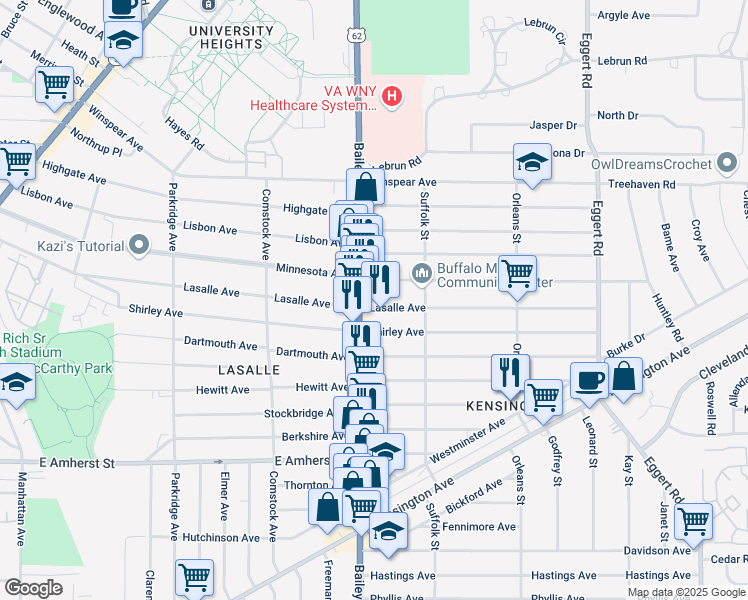 map of restaurants, bars, coffee shops, grocery stores, and more near 516 Lasalle Avenue in Buffalo