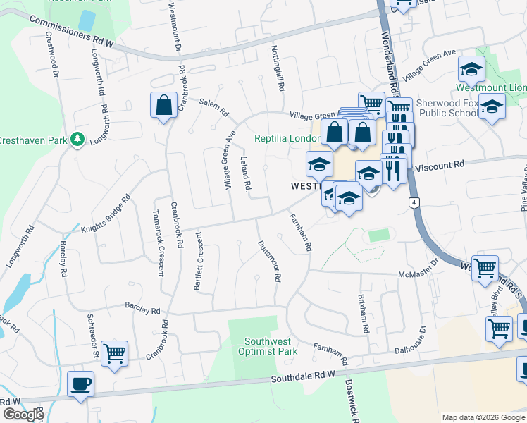 map of restaurants, bars, coffee shops, grocery stores, and more near in London