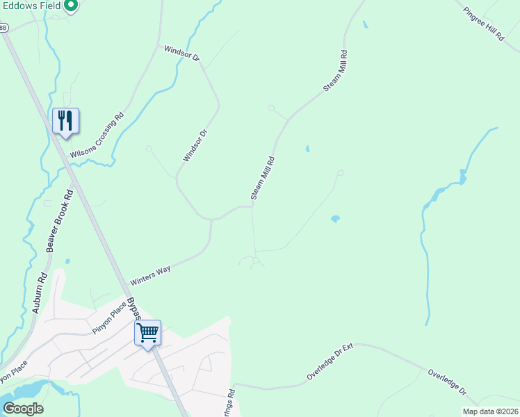 map of restaurants, bars, coffee shops, grocery stores, and more near 225 Steam Mill Road in Auburn