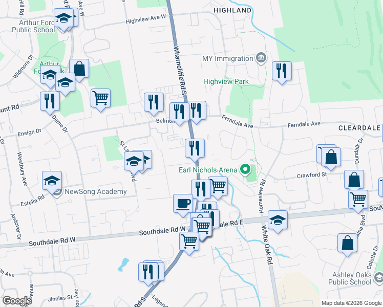 map of restaurants, bars, coffee shops, grocery stores, and more near 2 Westdale Avenue in London