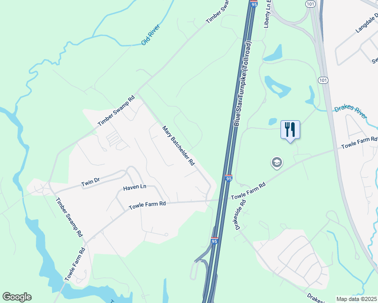 map of restaurants, bars, coffee shops, grocery stores, and more near 57 Mary Batchelder Road in Hampton