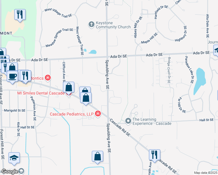 map of restaurants, bars, coffee shops, grocery stores, and more near 1011 Spaulding Avenue Southeast in Grand Rapids