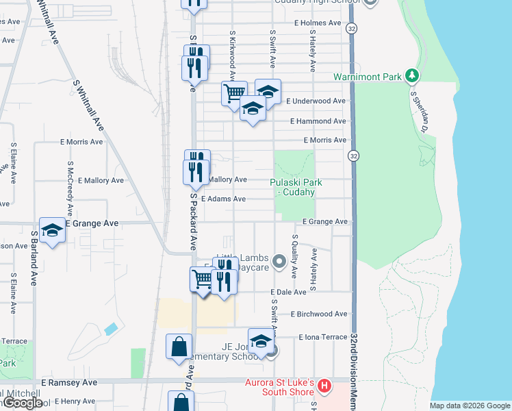 map of restaurants, bars, coffee shops, grocery stores, and more near 3726A East Grange Avenue in Cudahy