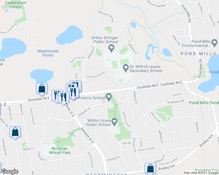 map of restaurants, bars, coffee shops, grocery stores, and more near in London