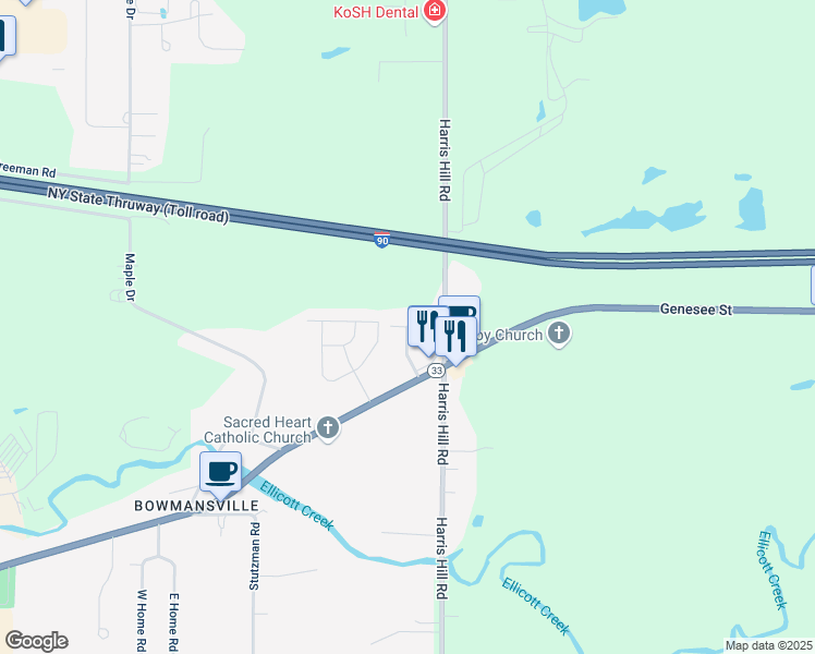 map of restaurants, bars, coffee shops, grocery stores, and more near Anna Drive in Bowmansville